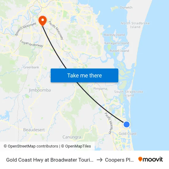 Gold Coast Hwy at Broadwater Tourist Park to Coopers Plains map