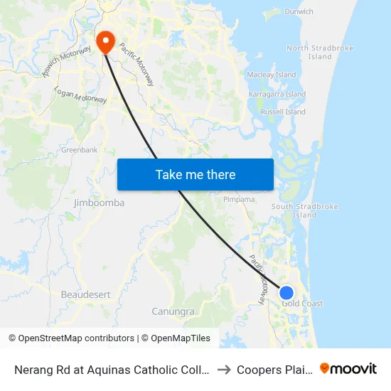 Nerang Rd at Aquinas Catholic College to Coopers Plains map