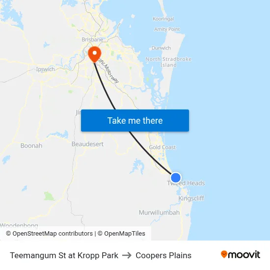 Teemangum St at Kropp Park to Coopers Plains map