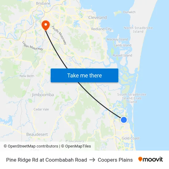 Pine Ridge Rd at Coombabah Road to Coopers Plains map