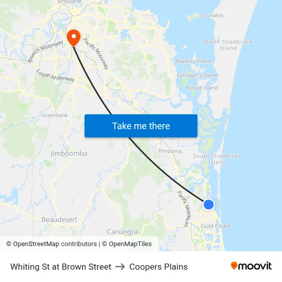 Whiting St at Brown Street to Coopers Plains map