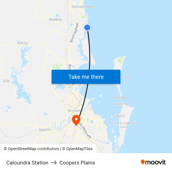 Caloundra Station to Coopers Plains map