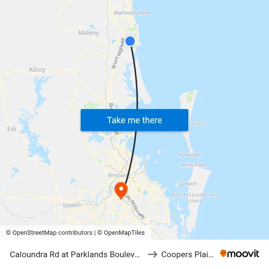 Caloundra Rd at Parklands Boulevard to Coopers Plains map
