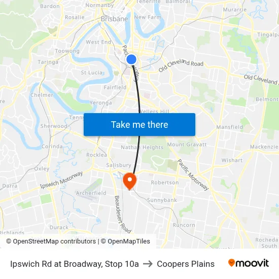 Ipswich Rd at Broadway, Stop 10a to Coopers Plains map