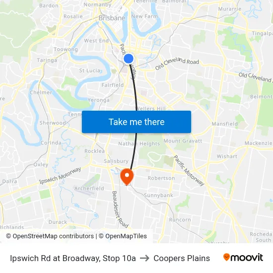 Ipswich Rd at Broadway, Stop 10a to Coopers Plains map