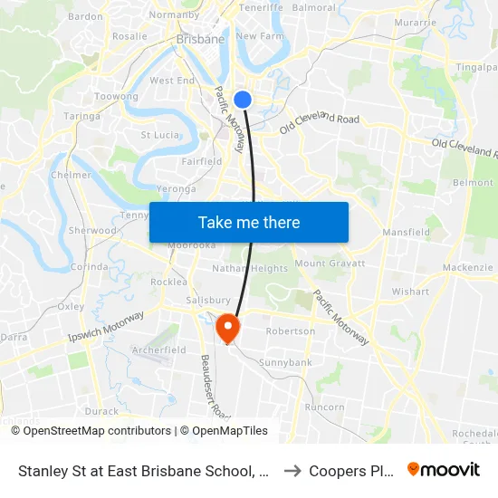 Stanley St at East Brisbane School, Stop 10 to Coopers Plains map