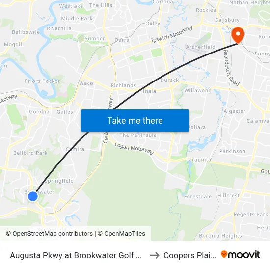Augusta Pkwy at Brookwater Golf Club to Coopers Plains map
