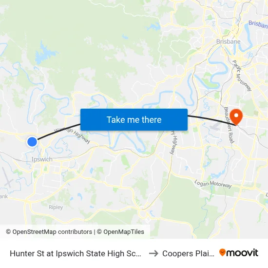 Hunter St at Ipswich State High School to Coopers Plains map