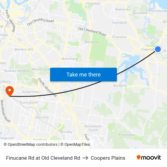 Finucane Rd at Old Cleveland Rd to Coopers Plains map