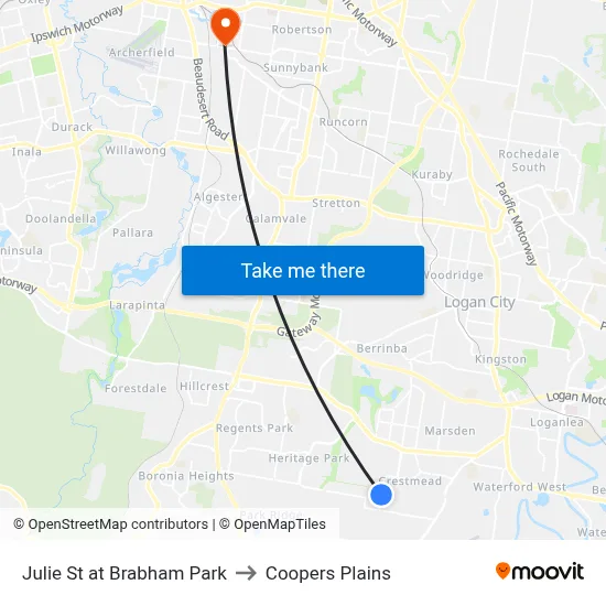 Julie St at Brabham Park to Coopers Plains map