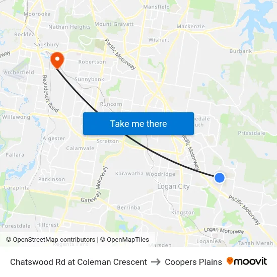 Chatswood Rd at Coleman Crescent to Coopers Plains map