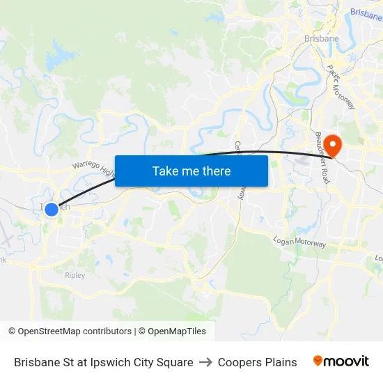 Brisbane St at Ipswich City Square to Coopers Plains map