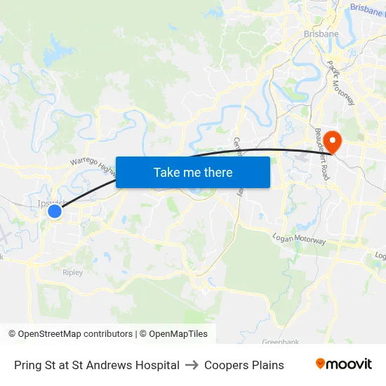 Pring St at St Andrews Hospital to Coopers Plains map