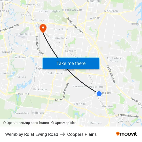 Wembley Rd at Ewing Road to Coopers Plains map