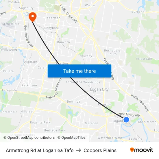 Armstrong Rd at Loganlea Tafe to Coopers Plains map
