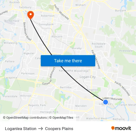 Loganlea Station to Coopers Plains map