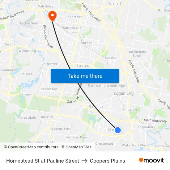 Homestead St at Pauline Street to Coopers Plains map