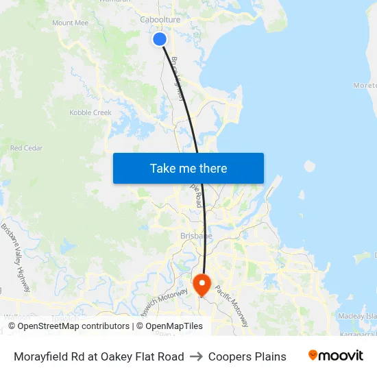 Morayfield Rd at Oakey Flat Road to Coopers Plains map