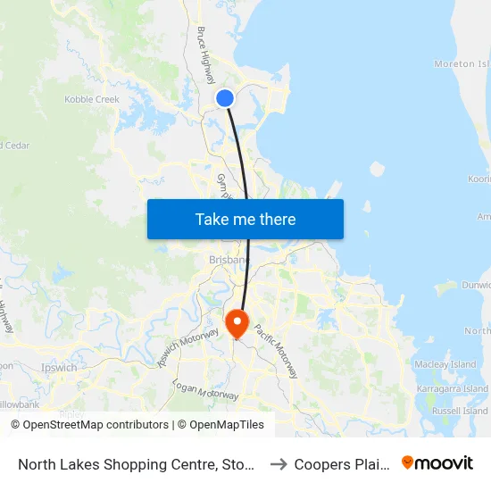 North Lakes Shopping Centre, Stop A to Coopers Plains map