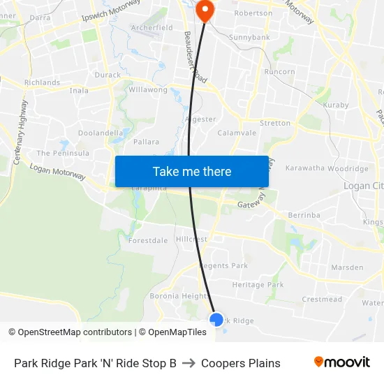 Park Ridge Park 'N' Ride Stop B to Coopers Plains map