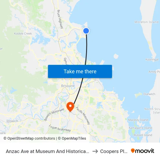 Anzac Ave at Museum And Historical Society to Coopers Plains map