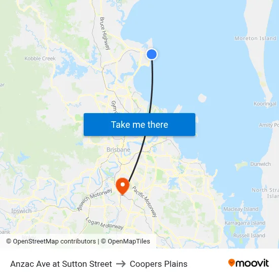 Anzac Ave at Sutton Street to Coopers Plains map