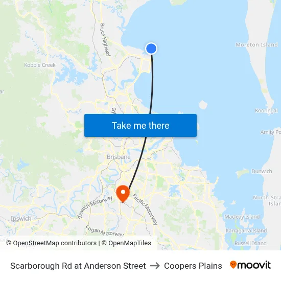 Scarborough Rd at Anderson Street to Coopers Plains map
