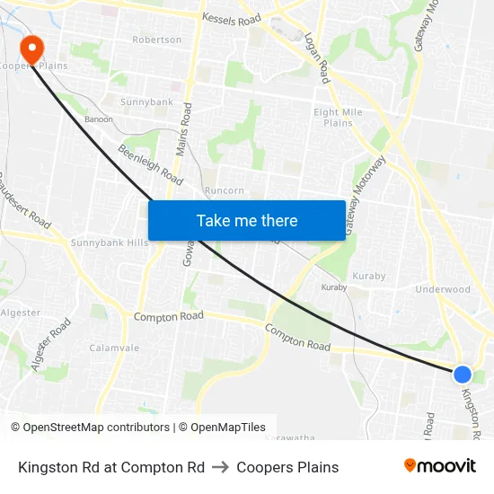 Kingston Rd at Compton Rd to Coopers Plains map