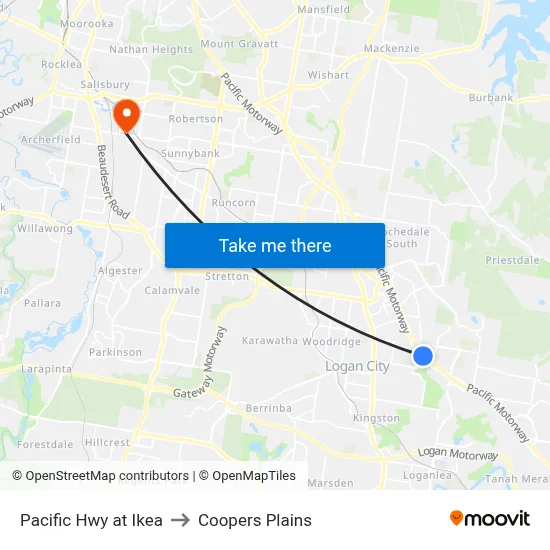 Pacific Hwy at Ikea to Coopers Plains map