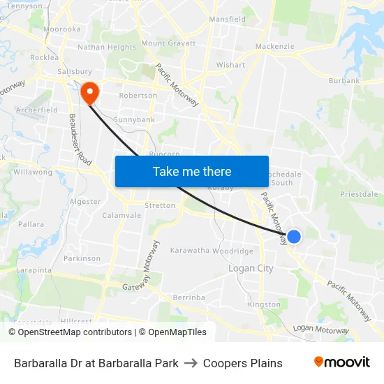 Barbaralla Dr at Barbaralla Park to Coopers Plains map