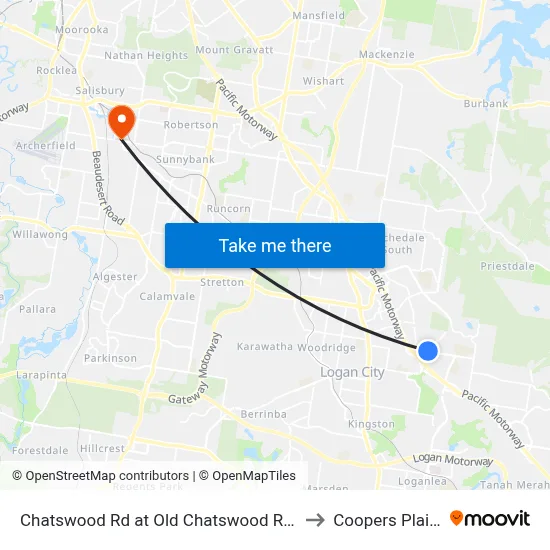 Chatswood Rd at Old Chatswood Road to Coopers Plains map