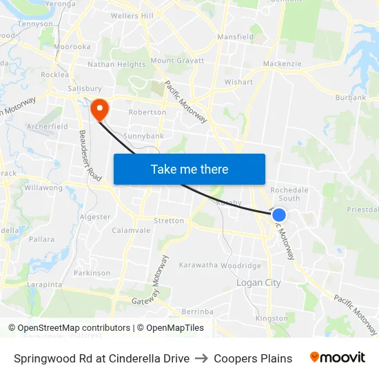 Springwood Rd at Cinderella Drive to Coopers Plains map