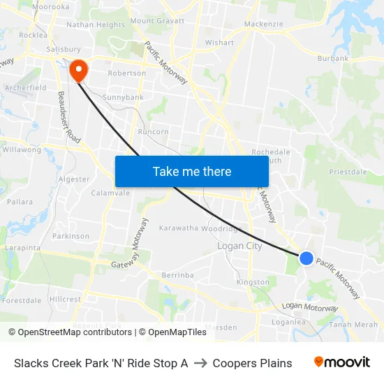 Slacks Creek Park 'N' Ride Stop A to Coopers Plains map