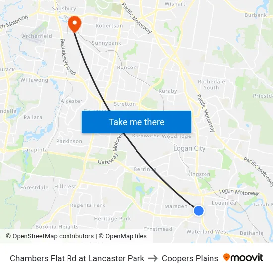 Chambers Flat Rd at Lancaster Park to Coopers Plains map