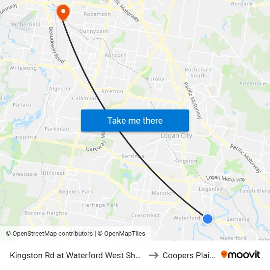 Kingston Rd at Waterford West Shops to Coopers Plains map