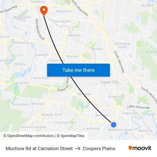 Muchow Rd at Carnation Street to Coopers Plains map