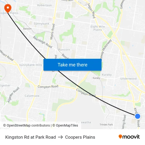 Kingston Rd at Park Road to Coopers Plains map