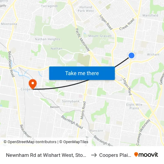 Newnham Rd at Wishart West, Stop 76 to Coopers Plains map