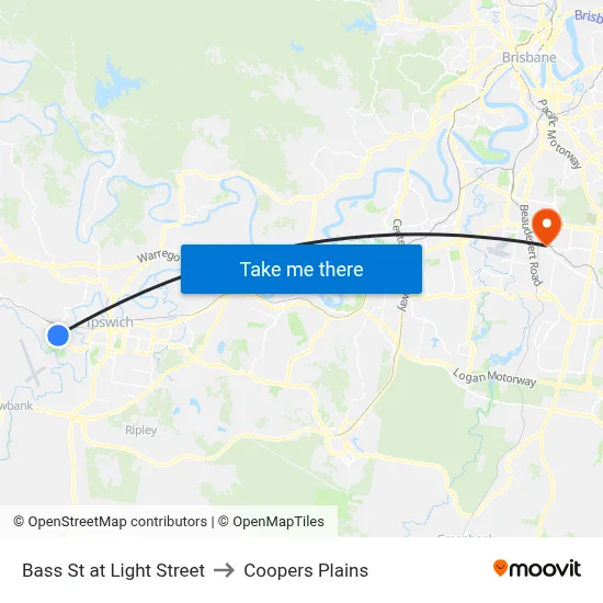 Bass St at Light Street to Coopers Plains map