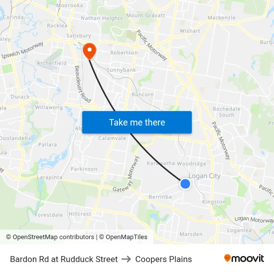 Bardon Rd at Rudduck Street to Coopers Plains map