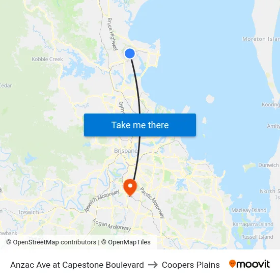 Anzac Ave at Capestone Boulevard to Coopers Plains map