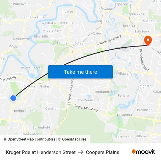 Kruger Pde at Henderson Street to Coopers Plains map