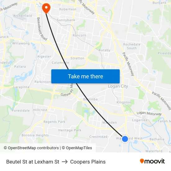 Beutel St at Lexham St to Coopers Plains map