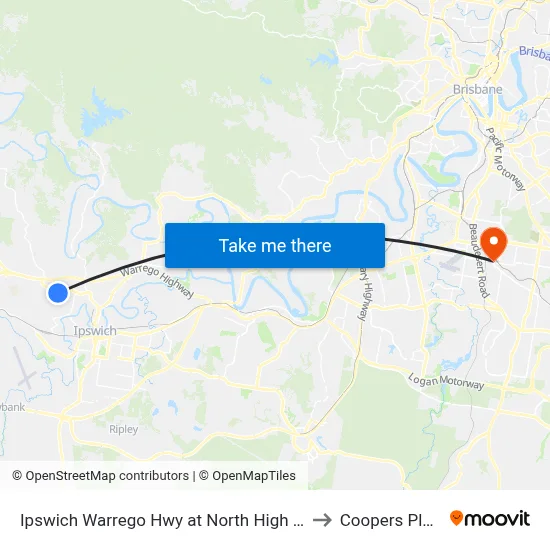 Ipswich Warrego Hwy at North High Street to Coopers Plains map