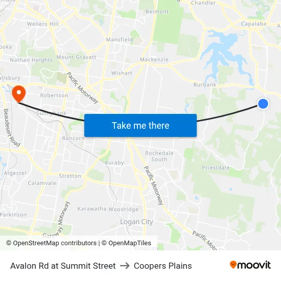 Avalon Rd at Summit Street to Coopers Plains map