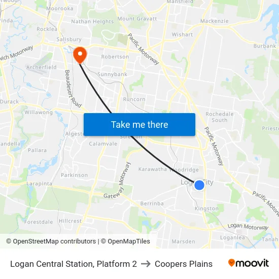 Logan Central Station, Platform 2 to Coopers Plains map