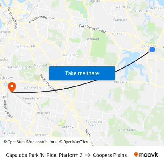Capalaba Park 'N' Ride, Platform 2 to Coopers Plains map