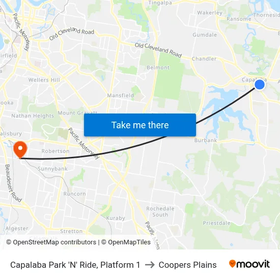 Capalaba Park 'N' Ride, Platform 1 to Coopers Plains map