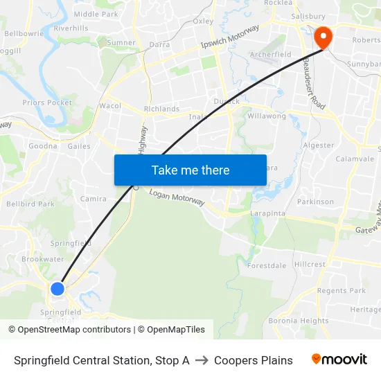 Springfield Central Station, Stop A to Coopers Plains map