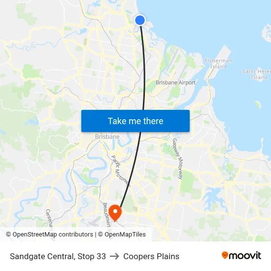 Sandgate Central, Stop 33 to Coopers Plains map